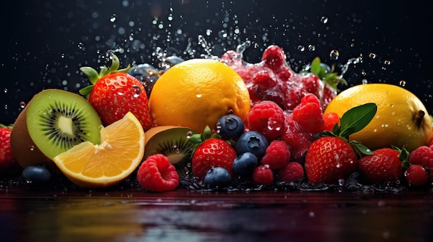 A splash of water and fruit