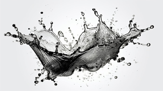 A splash of water is shown in black and white.