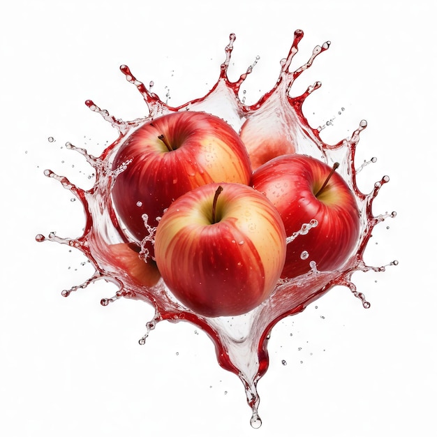 Photo a splash of water with apples in it and water splashing around them