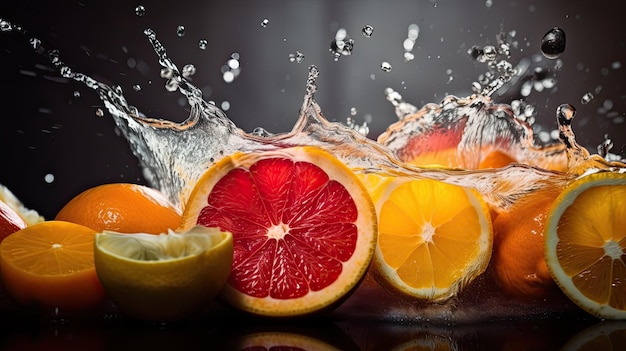 A splash of water with a fruit splashing out of it