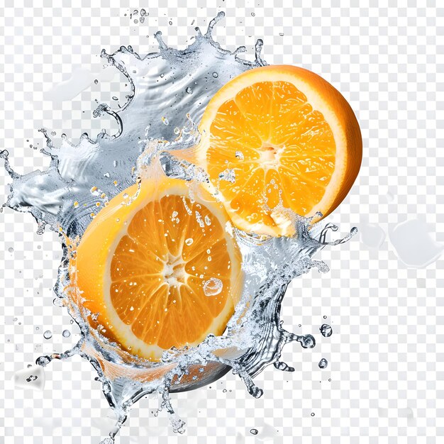 Photo a splash of water with orange slices and bubbles