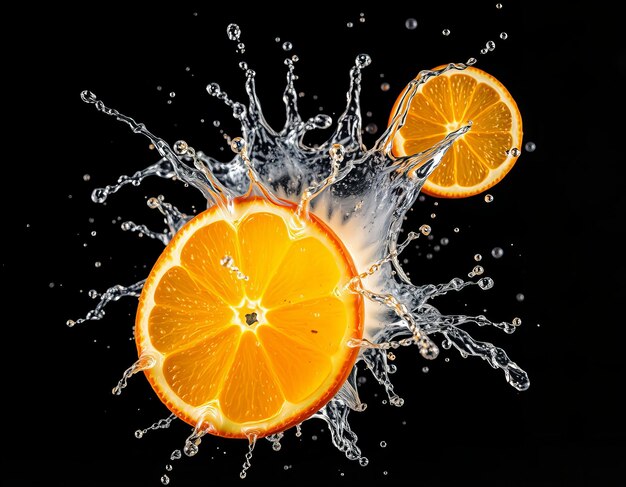 Photo a splash of water with oranges and water splashing