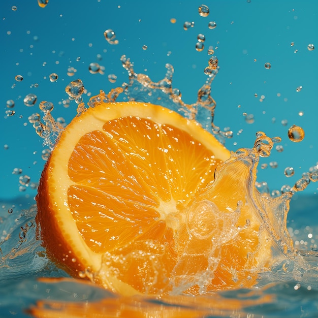 a splash of water with a splash of oranges being splashed by a splash of water