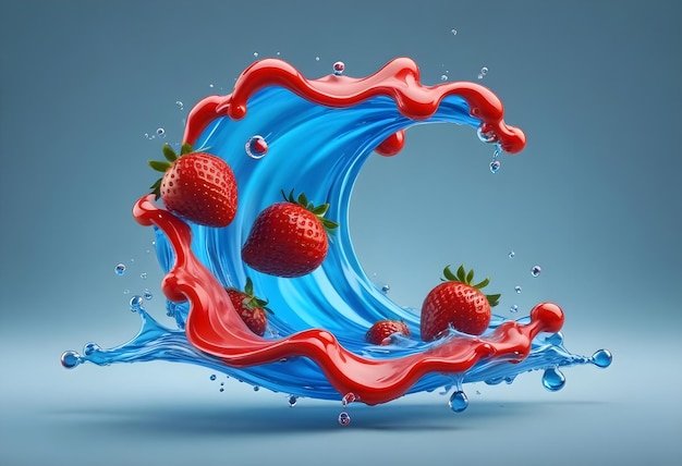 Photo a splash of water with strawberries in the middle of it