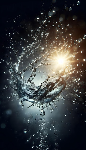 a splash of water with the sun shining through it