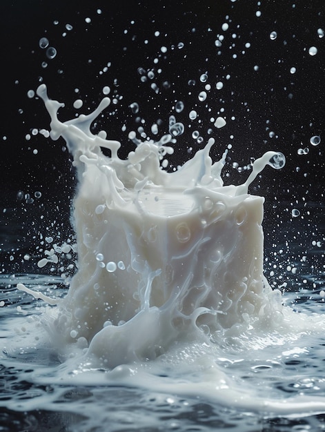 a splash of white milk that is being splashed with water