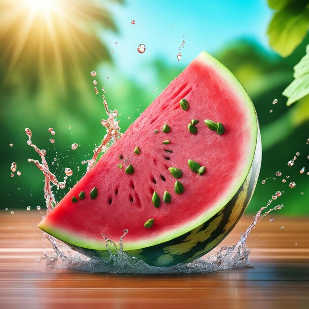 Photo splashed watermelon in summer background