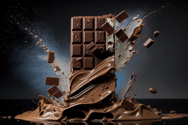 splashes of chocolate bars and melted chocolate, creative ai