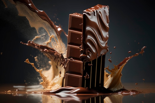 splashes of chocolate bars and melted chocolate, creative ai