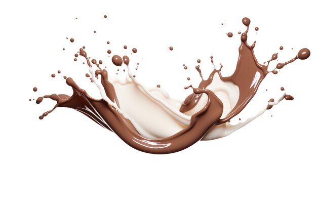 Splashes of chocolate and milk blend together isolated