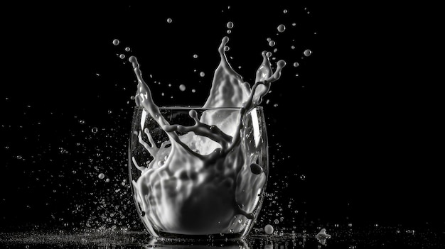 Splashes of milkmilk in a glassblack background