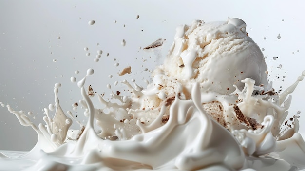 Splashing Ice Cream with Milk and Chocolate Bits