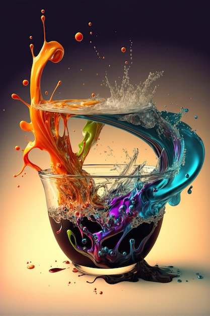 Splashing liquids on glass full colors Generative AI illustration