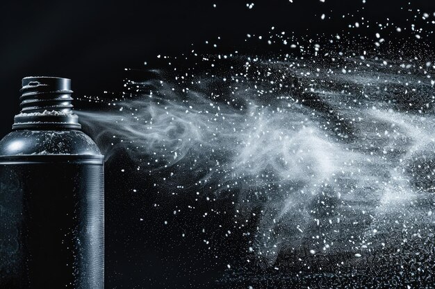 Photo splashing powder particles coming from the spray can 3d rendering