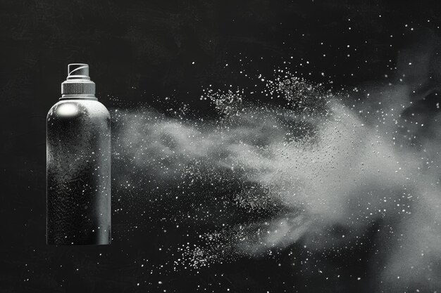 Photo splashing powder particles coming from the spray can 3d rendering