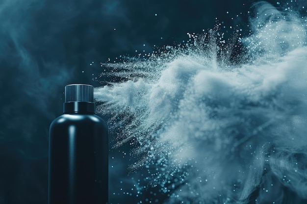 Photo splashing powder particles coming from the spray can 3d rendering