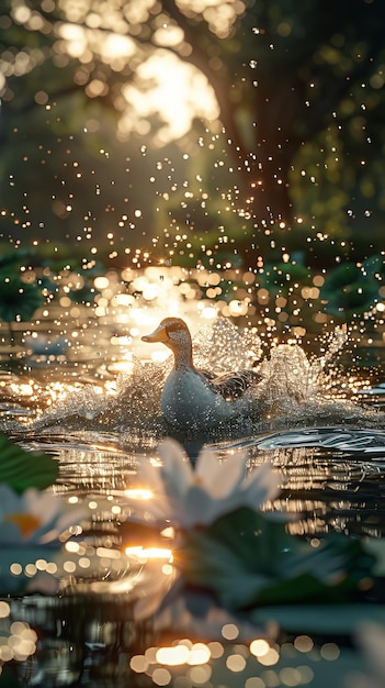 Splashing Success Athletes and Lotus in Summer Lake