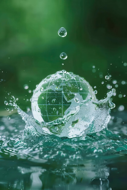 Photo splashing water globe representing environmental conservation and global sustainability