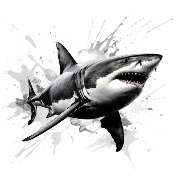 Photo splatter shark a stunning airbrush art poster with stark contrasts