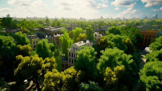 Splendid city covered with green trees and plant Generative AI