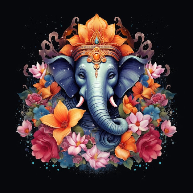 Splendid Ganesh A Vibrant Floral Illustration