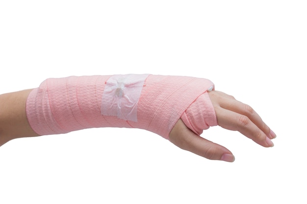 Splint,broken bone,broken hand isolate on white background