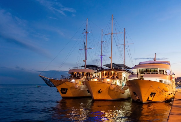 Split Croatia pleasure yachts moored off the coast