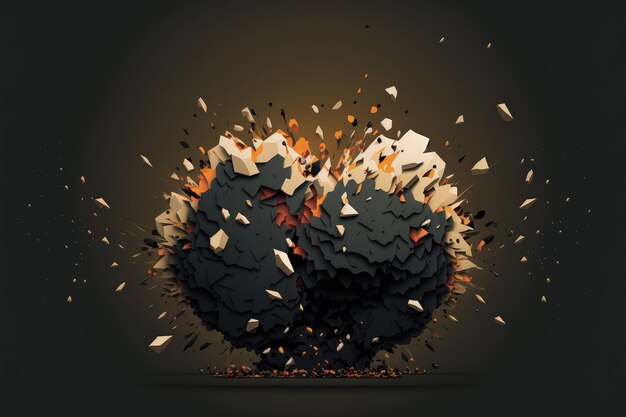 Split explosion debris against a dark background