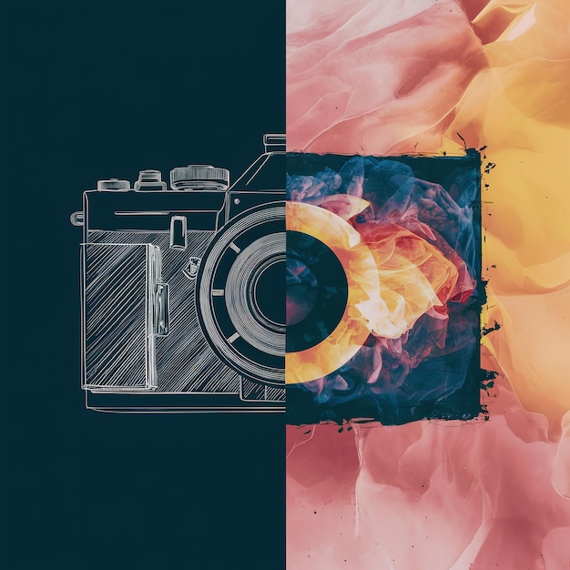 Photo split image of camera mechanics and abstract photography showcasing dual aspects of photography