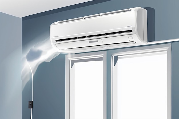 Photo split system air conditioning vector illustration including hanging air conditioner object with blowing