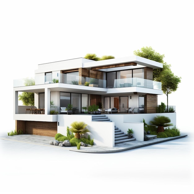 Splitlevel home with white background high quality