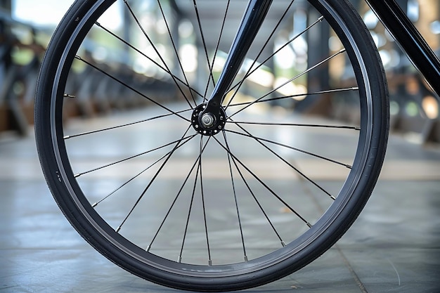 Photo a spoked bicycle wheel with spokes on it