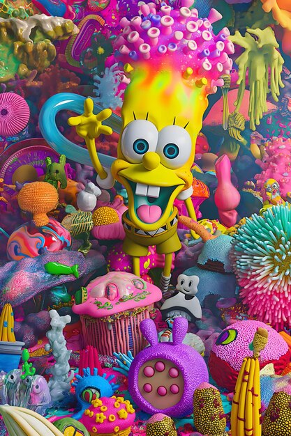 Photo spongebob in a psychedelic world