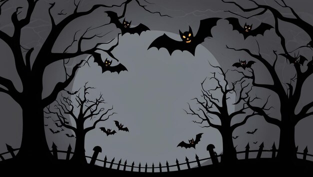 Photo spooky black halloween background with haunted castle and bats in the night sky