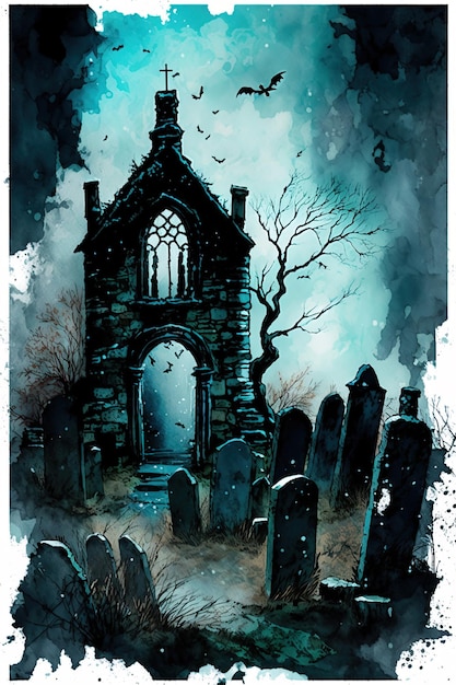 Spooky cemetery gate illustrations