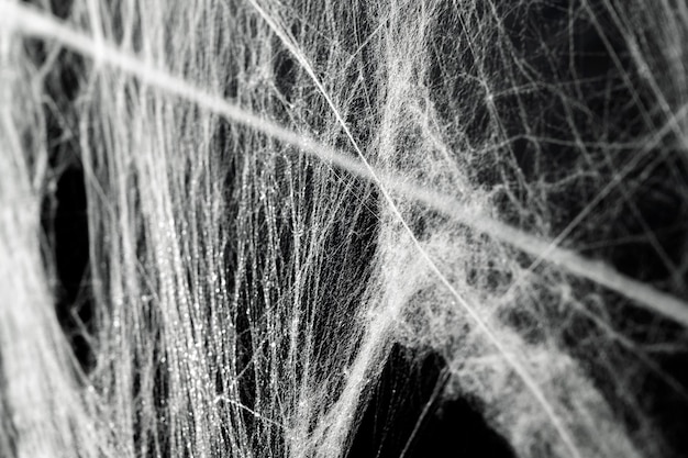 Photo spooky creepy cobweb spiders web covered a black background