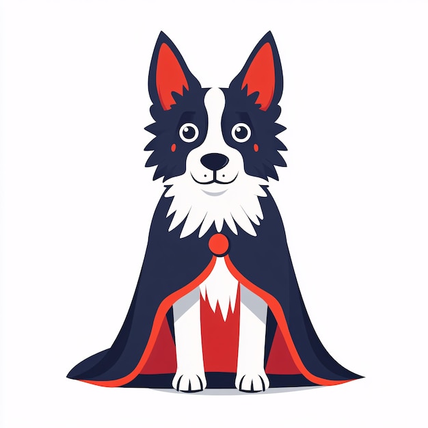 Spooky Dog in Vampire Cape Flat Design Modern Illustration for Halloween on White Backgrou