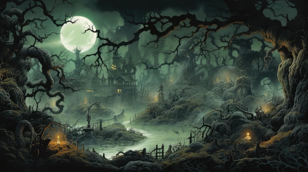 spooky forest commemorating Halloween