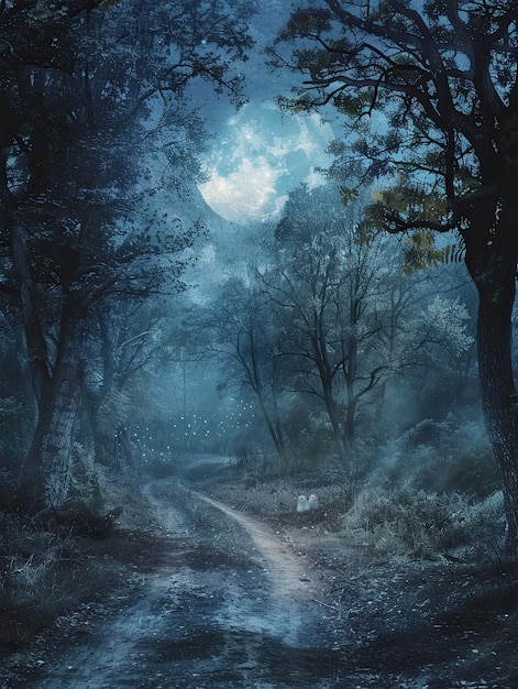 Photo spooky forest path ai generative