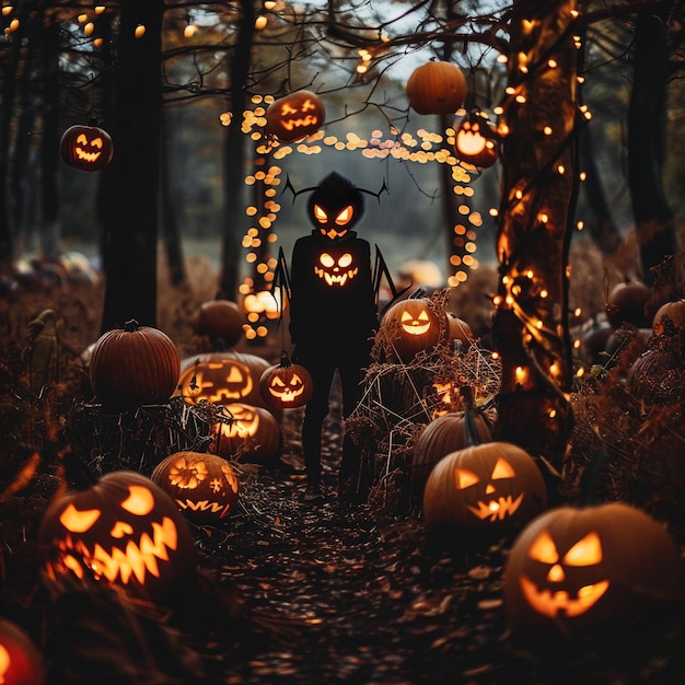 Spooky Forest Walk with Glowing Pumpkin for Halloween Night