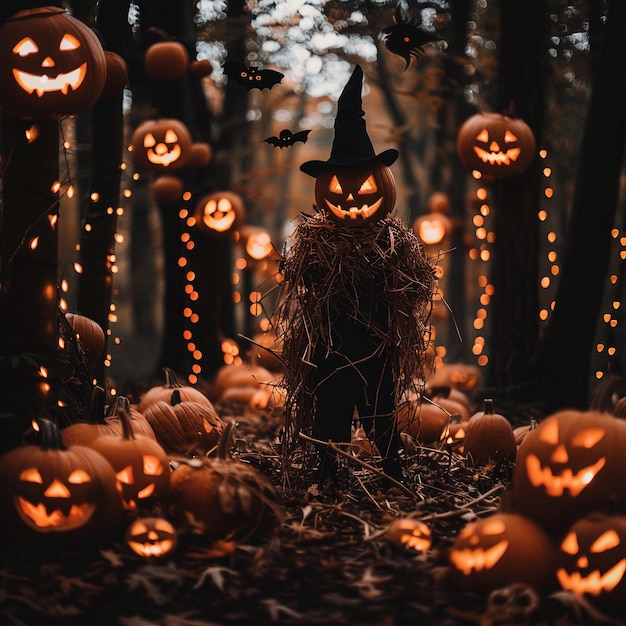 Spooky Forest Walk with Glowing Pumpkin for Halloween Night