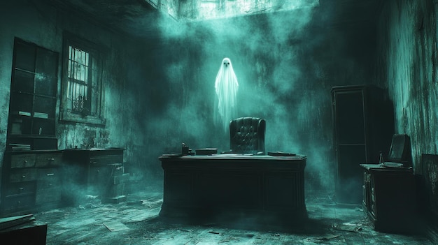 Photo spooky ghost in abandoned office