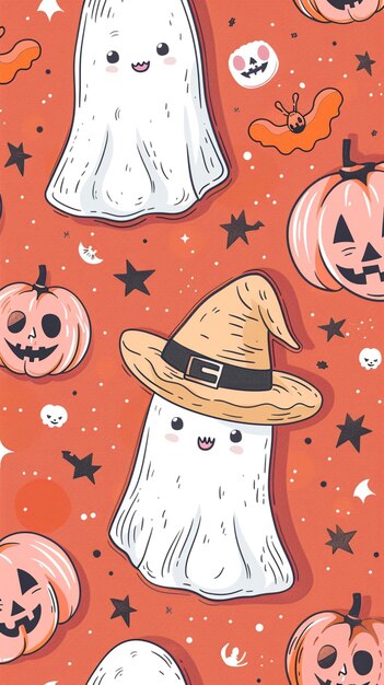 Photo spooky ghost cowboy cute halloween boo western retro pastel seamless boo haw cowboy ghost western