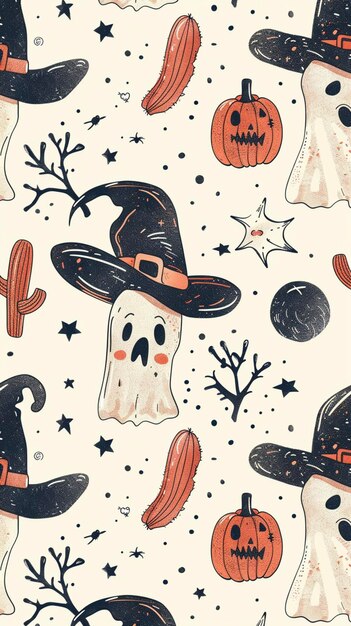 Photo spooky ghost cowboy cute halloween boo western retro pastel seamless boo haw cowboy ghost western