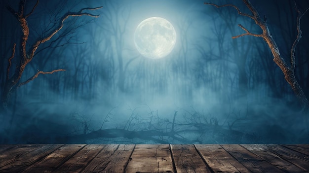 Spooky Halloween background with empty wooden planks dark horror background Celebration theme