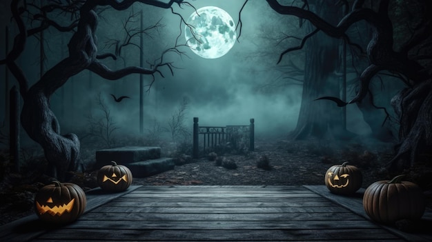 Spooky halloween background with empty wooden planks dark horror background