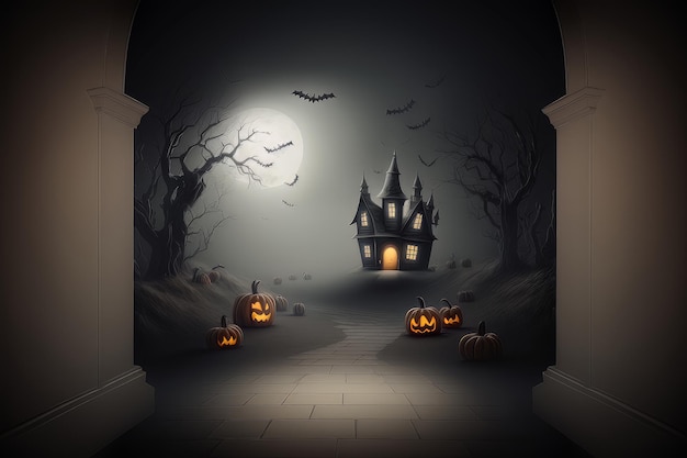 Spooky Halloween background with place for text Illustration AI Generative