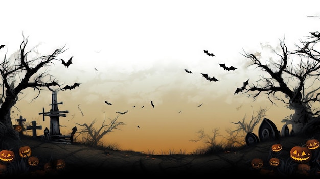 Spooky halloween border clipart Ai generated high resolution Halloween illustration on white background