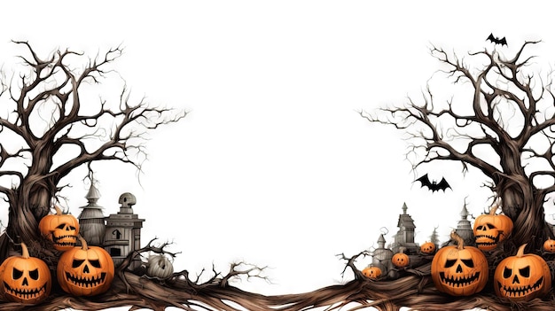 Spooky halloween border clipart Ai generated high resolution Halloween illustration on white background