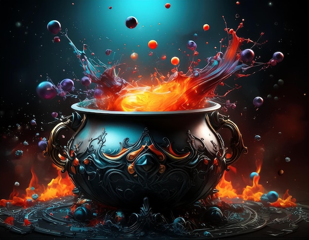 Photo spooky halloween cauldron illustration bubbling potion and witchcraft art for festive decor